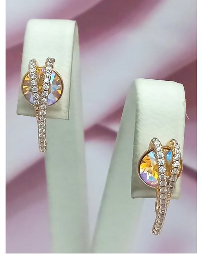 Сережки XР. Позолота 18К. Камені: Swarovski, жовтий-хамелеон та циркон. Висота: 2 см Ширина: 8 мм