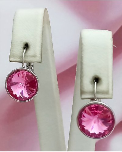 Сережки ХР. Родій. Камені: Swarovski. Колір: темно-рожевий. Діаметр: 13 мм