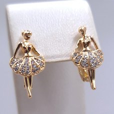 Сережки ХР. Позолота 18К. Камені: білий циркон. Висота: 21 мм. Ширина: 11 мм.