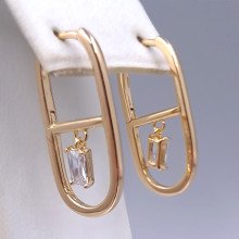 Сережки ХР. Позолота 18К. Камені: білий циркон. Висота: 26 мм. Ширина: 13 мм.