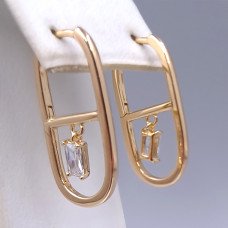 Сережки ХР. Позолота 18К. Камені: білий циркон. Висота: 26 мм. Ширина: 13 мм.