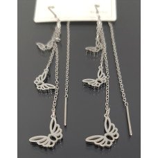 Сережки-протяжки Stainless Steel. Сталь. Родій. Довжина: 8 см