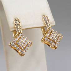 Сережки ХР. Позолота 18К. Камені: білий циркон. Довжина: 25 мм. Ширина: 13 мм.
