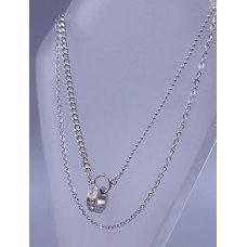 Подвійний ланцюжок Stainless Steel 40.5-44.5 см із кулоном діаметром 10 мм. Сталь. Родій