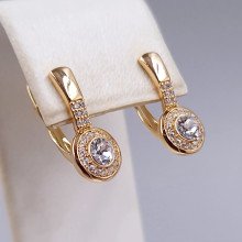 Сережки ХР. Позолота 18К. Камені: білий циркон. Довжина: 19 мм. Ширина: 9 мм.