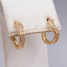 Сережки ХР. Позолота 18К. Камені: білий циркон. Діаметр: 14 мм. Ширина: 3 мм.