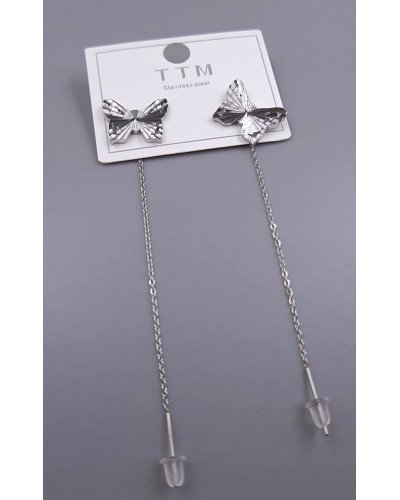 Сережки-протяжки Stainless Steel. Сталь. Родій. Довжина: 7.6 см