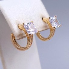 Сережки ХР. Позолота 18К. Камені: білий циркон. Діаметр: 13 мм. Ширина: 6 мм.