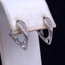 Сережки ХР. Родій. Камені: білий циркон. Довжина: 16 мм. Ширина: 5 мм.