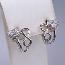 Сережки ХР. Родій. Камені: білий циркон. Діаметр: 15 мм. Ширина: 12 мм.