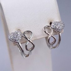 Сережки ХР. Родій. Камені: білий циркон. Діаметр: 15 мм. Ширина: 12 мм.