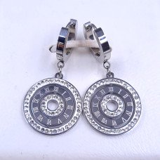 Сережки Stainless Steel. Сталь. Родій. Камені: білий циркон. Довжина: 36 мм. Ширина: 19 мм.