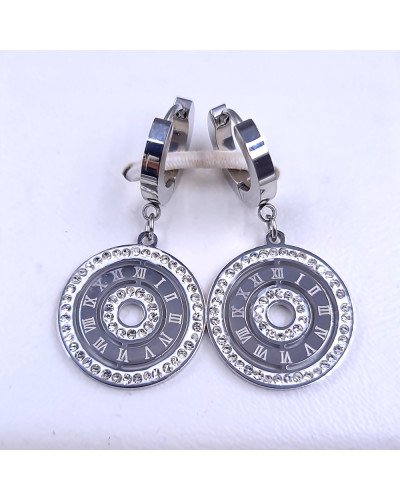 Сережки Stainless Steel. Сталь. Родій. Камені: білий циркон. Довжина: 36 мм. Ширина: 19 мм.