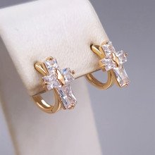 Сережки-хрестики XР. Позолота 18К. Камені: білий циркон. Діаметр: 12 мм. Ширина: 8 мм.