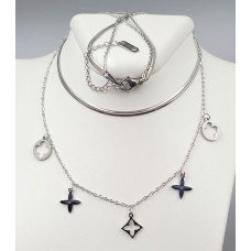 Подвійний ланцюжок із кулонами Stainless Steel. Сталь. Родій. Довжина основного ланцюжка: 37-42 см