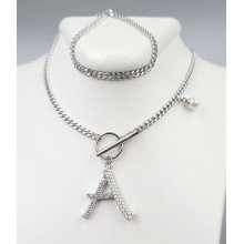 Ланцюжок із кулоном Stainless Steel. Сталь. Родій. Довжина: 43.5 см Довжина кулона: 24 мм