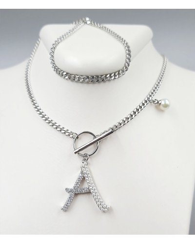 Ланцюжок із кулоном Stainless Steel. Сталь. Родій. Довжина: 43.5 см Довжина кулона: 24 мм