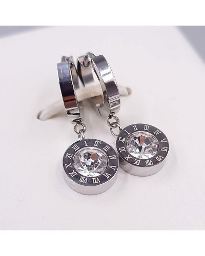 Сережки Stainless Steel. Сталь. Родій. Камені: білий циркон. Довжина: 27 мм. Ширина: 10 мм.