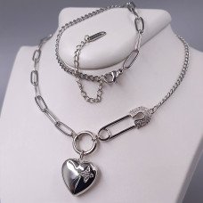Ланцюжок із кулоном Stainless Steel. Сталь. Родій. Довжина ланцюжка: 45.5-50.5 см Довжина кулона: 17 мм