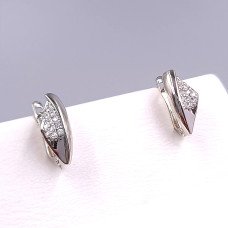 Сережки ХР. Родій. Камені: білий циркон. Довжина: 16 мм. Ширина: 6 мм.