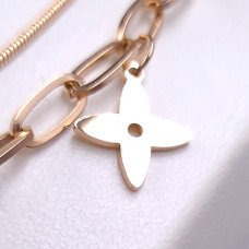Подвійний ланцюжок із кулоном Stainless Steel. Сталь. Позолота ЧВ. Довжина основного ланцюжка: 41.5-46.5 см