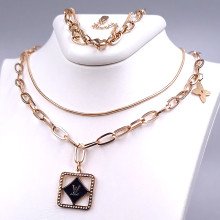 Подвійний ланцюжок із кулоном Stainless Steel. Сталь. Позолота ЧВ. Довжина основного ланцюжка: 41.5-46.5 см