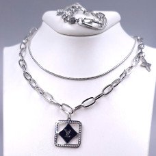 Подвійний ланцюжок із кулоном Stainless Steel. Сталь. Родій. Довжина основного ланцюжка: 41.5-46.5 см