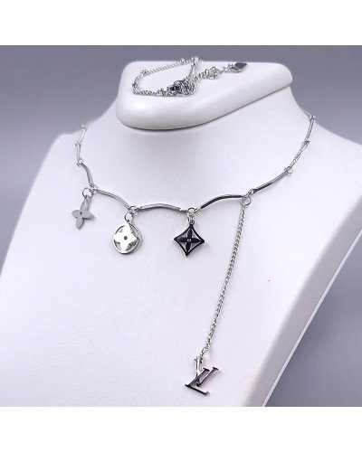 Ланцюжок із кулонами Stainless Steel. Сталь. Родій. Довжина ланцюжка: 40.5-46 см