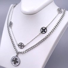 Подвійний ланцюжок із кулонами Stainless Steel. Сталь. Родій. Довжина основного ланцюжка: 40.5-46 см