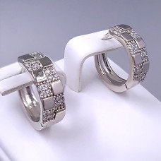 Сережки ХР. Родій. Камені: білий циркон. Діаметр: 16 мм. Ширина: 6 мм.