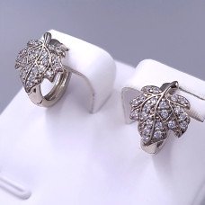 Сережки ХР. Родій. Камені: білий циркон. Діаметр: 14 мм Ширина: 11 мм