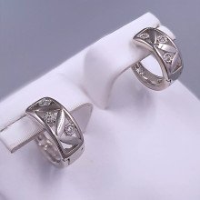 Сережки ХР. Родій. Камені: білий циркон. Діаметр: 12 мм. Ширина: 5 мм
