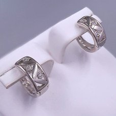 Сережки ХР. Родій. Камені: білий циркон. Діаметр: 12 мм. Ширина: 5 мм