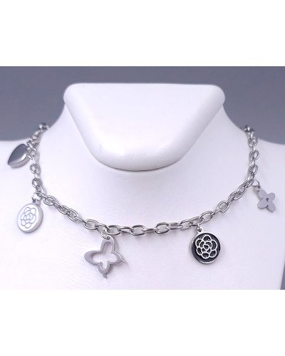 Ланцюжок з кулонами Stainless Steel. Сталь. Родій. Довжина: 40-45 см