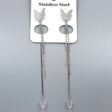 Сережки-протяжки Stainless Steel. Сталь. Родій. Довжина: 84 мм. Ширина: 11 мм.
