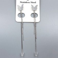 Сережки-протяжки Stainless Steel. Сталь. Родій. Довжина: 84 мм. Ширина: 11 мм.