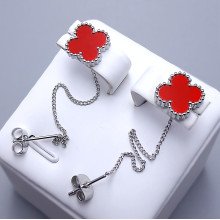 Сережки-протяжки Stainless Steel з червоною емаллю. Сталь. Родій. Довжина: 78 мм. Ширина: 10 мм.