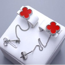 Сережки-протяжки Stainless Steel з червоною емаллю. Сталь. Родій. Довжина: 78 мм. Ширина: 10 мм.