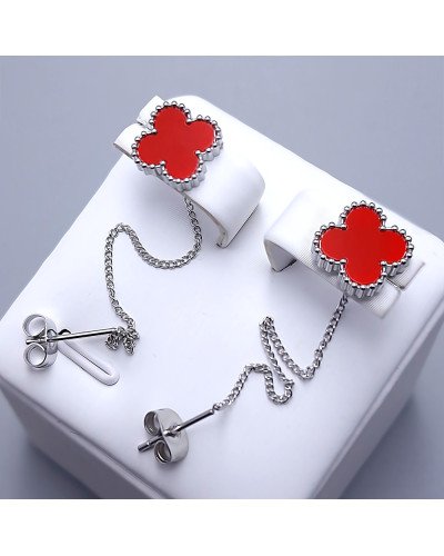 Сережки-протяжки Stainless Steel з червоною емаллю. Сталь. Родій. Довжина: 78 мм. Ширина: 10 мм.