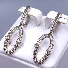 Сережки ХР. Родій. Камені: білий циркон. Довжина: 41 мм. Ширина: 13 мм.