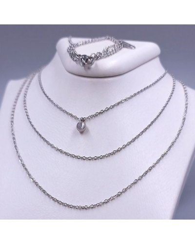 Потрійний ланцюжок Stainless Steel. Сталь. Родій. Довжина основного ланцюжка: 40-45 см