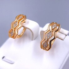 Сережки XР. Позолота 18К. Камені: білий циркон. Довжина: 18 мм. Ширина: 8 мм.