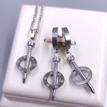 Набір Stainless Steel ланцюжок з кулоном та сережки (довжина: 42 мм ширина: 12 мм). Сталь. Родій