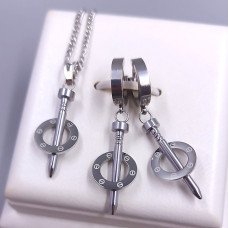 Набір Stainless Steel ланцюжок з кулоном та сережки (довжина: 42 мм ширина: 12 мм). Сталь. Родій