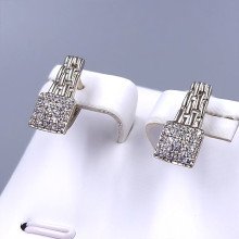 Серьги ХР. Родий. Камені: білий циркон. Довжина: 16 мм. Ширина: 6 мм.