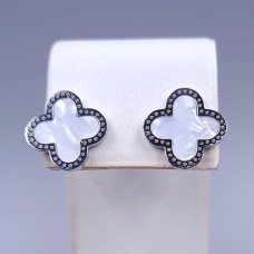 Сережки-гвоздики Stainless Steel з белою емаллю. Сталь. Родій. Діаметр: 11 мм