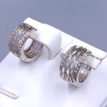 Серьги ХР. Родий. Камені: білий циркон. Діаметр: 13 мм. Ширина: 7 мм.