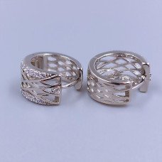 Серьги ХР. Родий. Камені: білий циркон. Діаметр: 13 мм. Ширина: 7 мм.