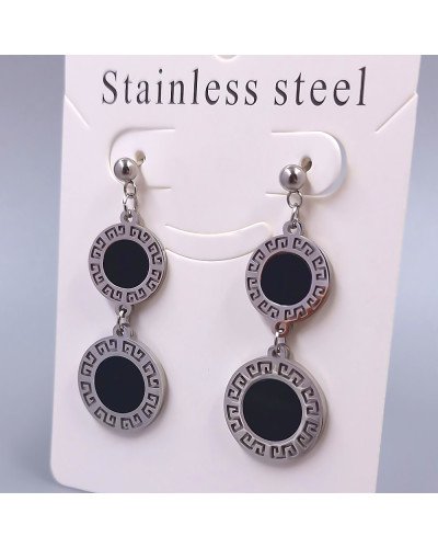 Сережки-гвоздики Stainless Steel з чорною емаллю. Сталь. Родій. Довжина: 44 мм. Ширина: 17 мм.
