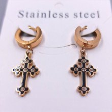 Сережки Stainless Steel з чорною емаллю та цирконами. Сталь. Позолота ЧВ. Довжина: 37 мм. Ширина: 13 мм.